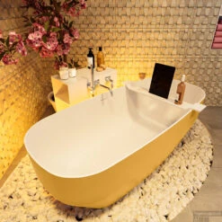 STONE Vrijstaand Bad 170x75cm Kleur Ocher / Talc -Badkamer Thuis stone 5 00014