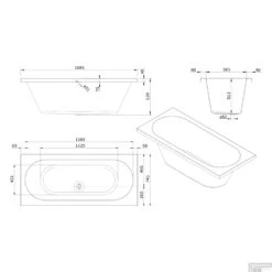 Whirlpool Boss & Wessing Urby Silent 1 170x75cm Enkel Systeem -Badkamer Thuis technische tekening urby 170x75 tech