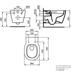 Wandcloset Ideal Standard Connect Randloos Wit E823201 -Badkamer Thuis technische tekening ideal standard connect wandcloset wit 1
