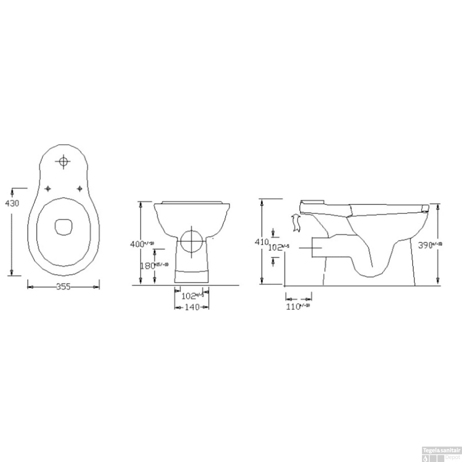 Toiletpot Staand Boss & Wessing Aqua Met Sproeier Muur Aansluiting Wit 4 Toiletpot Staand Boss & Wessing Aqua Met Sproeier Muur Aansluiting Wit - Afbeelding 2
