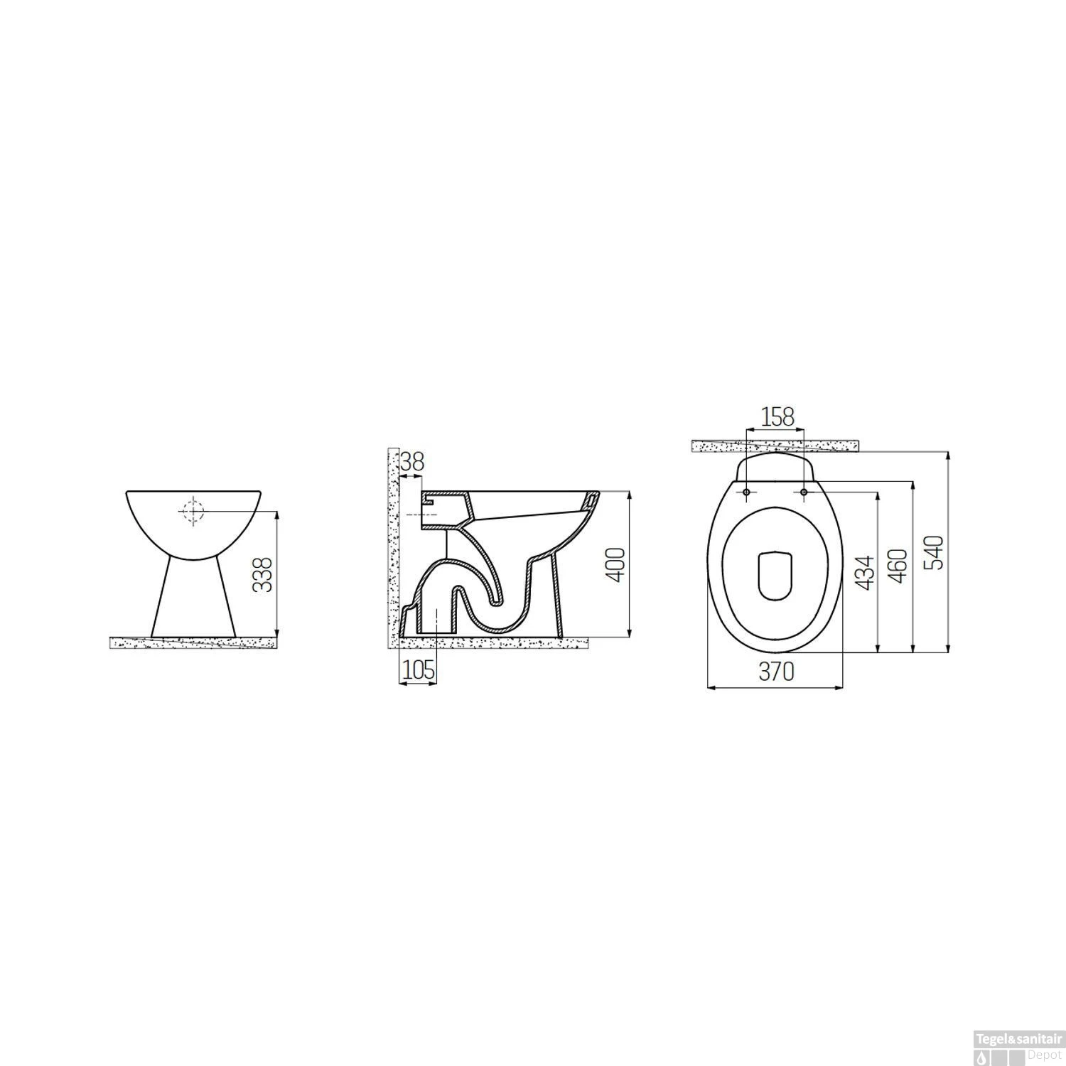 Toiletpot Staand Boss & Wessing Caro Met Bidet Onder Aansluiting Wit 4 Toiletpot Staand Boss & Wessing Caro Met Bidet Onder Aansluiting Wit - Afbeelding 2