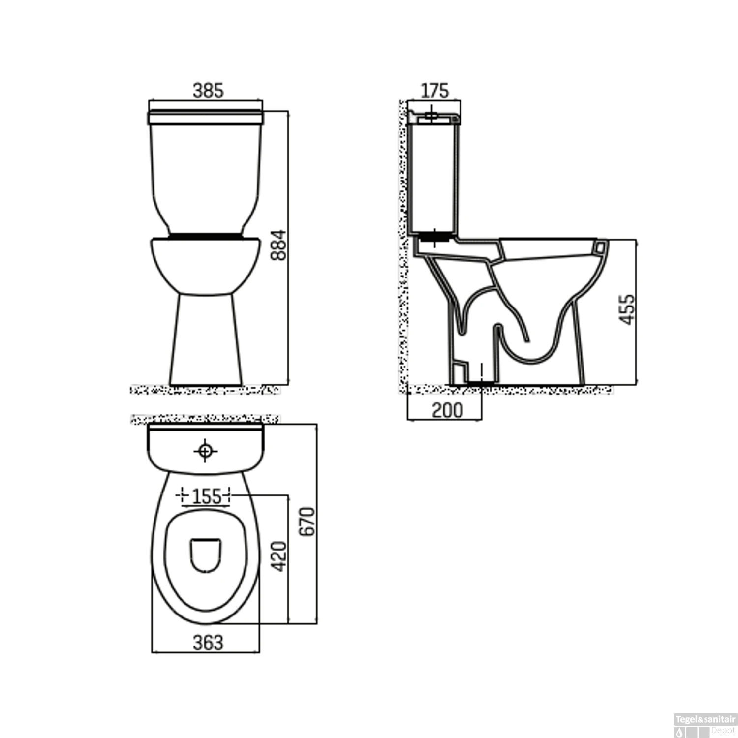 Toiletpot Staand Boss & Wessing Mala Verhoogd Met Bidet Onder Aansluiting Wit - Afbeelding 2