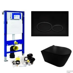Geberit UP320 Toiletset Compleet | Inbouwreservoir | Civita Black Randloos Mat Zwart | Set 44 Met Drukplaat -Badkamer Thuis toiletset geberit up320 set44 milo shop 2