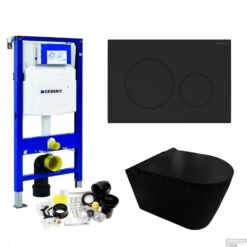 Geberit UP320 Toiletset Set35 Civita Black Rimless Met Sigma 20 Matzwarte Drukplaat -Badkamer Thuis toiletset geberit up320 set44 sigma 20 shop 1 3