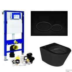 Geberit UP320 Toiletset Set45 Wiesbaden Vesta Rimless Mat Zwart Met Matzwarte Drukplaat -Badkamer Thuis toiletset geberit up320 set45 milo shop