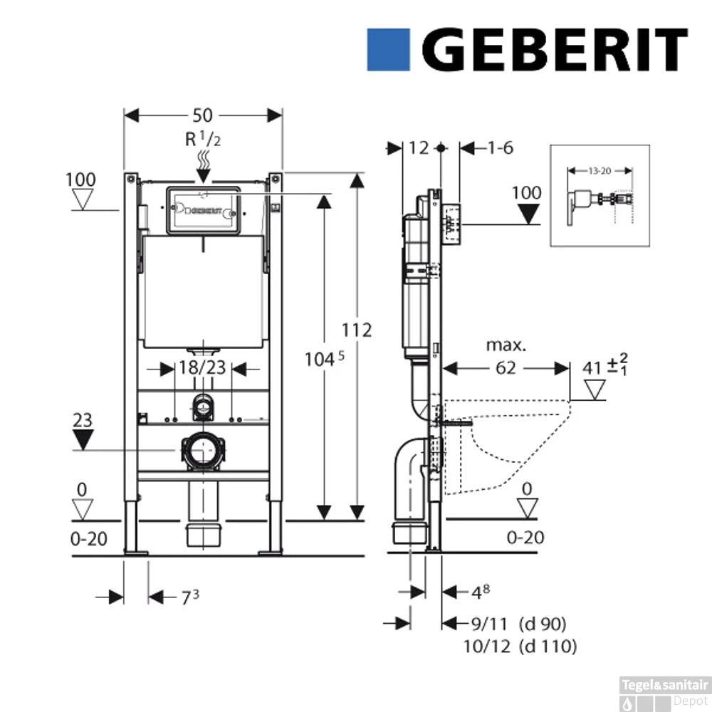 ACTIE | Geberit UP100 Toiletset Compleet Start | Inbouwreservoir | Wandcloset Met Drukplaat 9 ACTIE | Geberit UP100 Toiletset Compleet Start | Inbouwreservoir | Wandcloset Met Drukplaat - Afbeelding 7