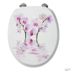 Toiletzitting Allibert Decor Orchidee 37,3x5,6x44,8 Cm MDF Inox Scharnieren -Badkamer Thuis toiletzitting allibert decor orchidee detail