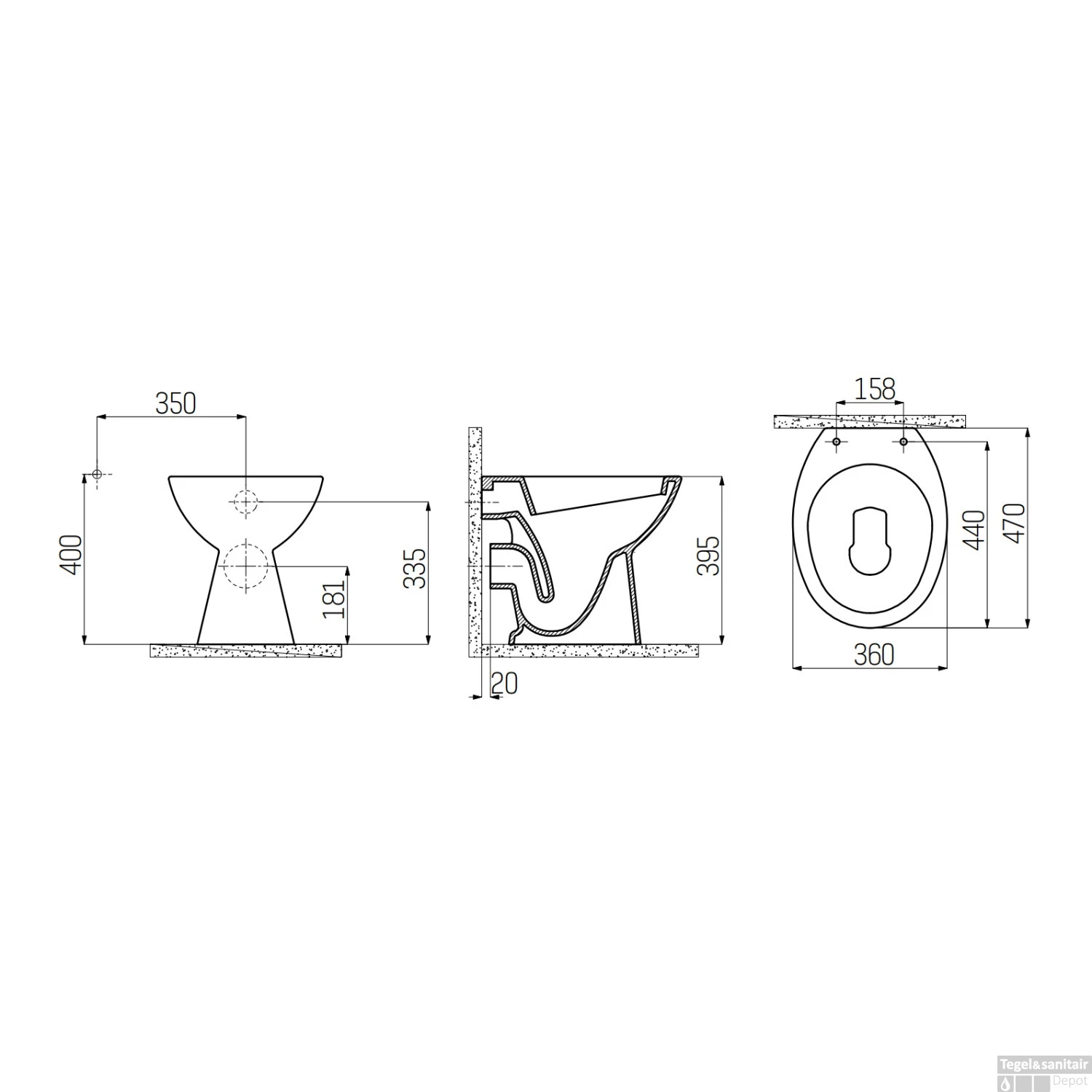 Toiletpot Staand Boss & Wessing Holt Met Bidet Muur Aansluiting Wit - Afbeelding 2
