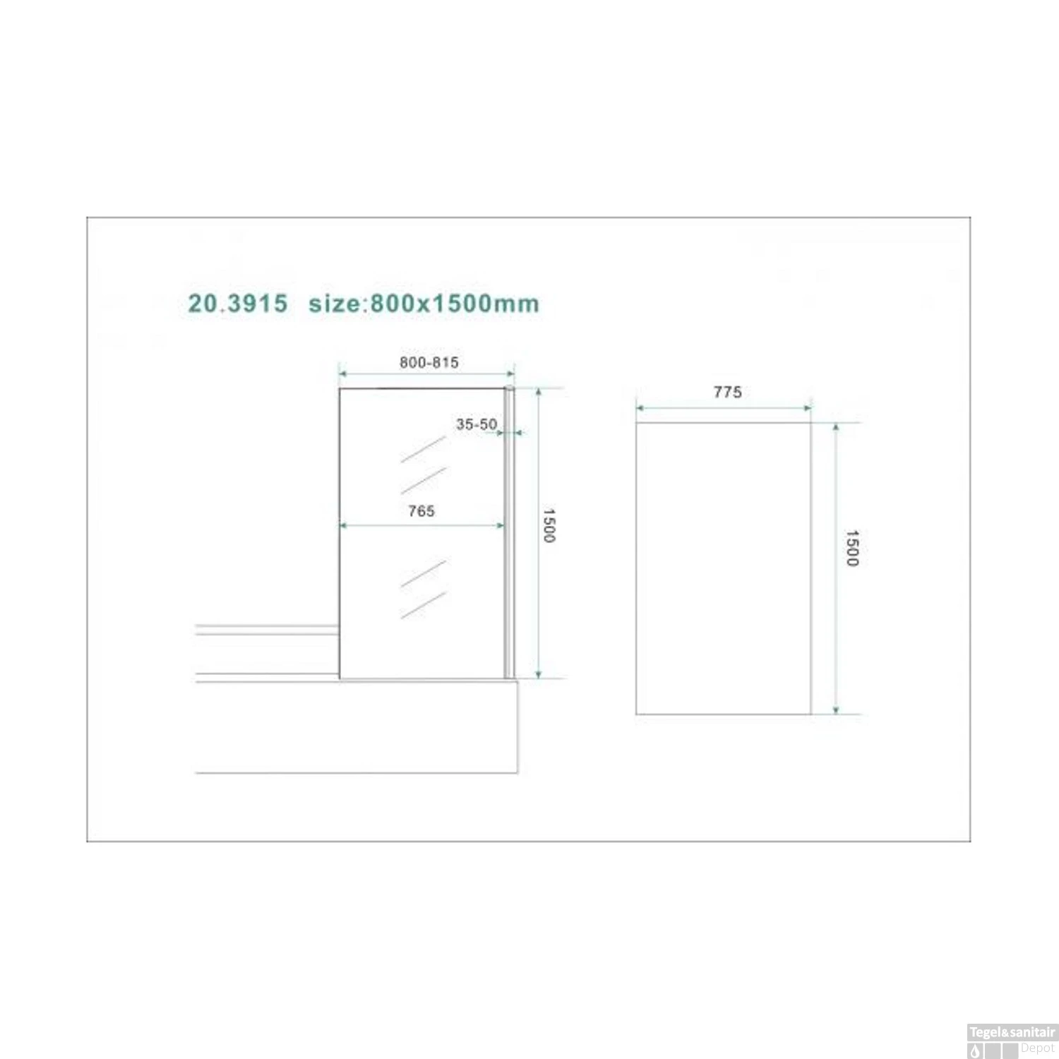Vaste Badwand Wiesbaden 80x150 Cm 6mm NANO Coating 4 Vaste Badwand Wiesbaden 80x150 Cm 6mm NANO Coating - Afbeelding 2
