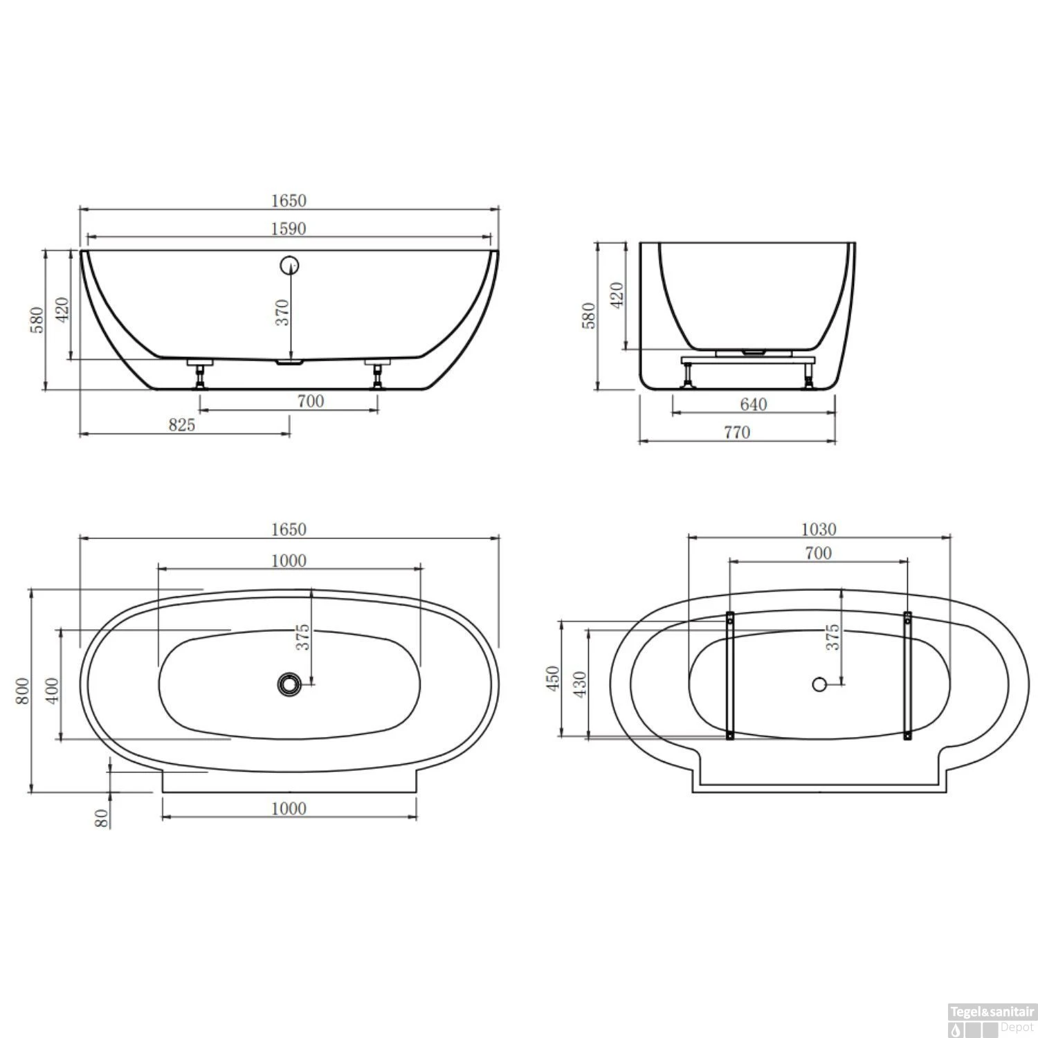 Vrijstaand Ligbad Allibert Asara 165x80x58 Cm Ovaal Wit 10 Vrijstaand Ligbad Allibert Asara 165x80x58 Cm Ovaal Wit - Afbeelding 8
