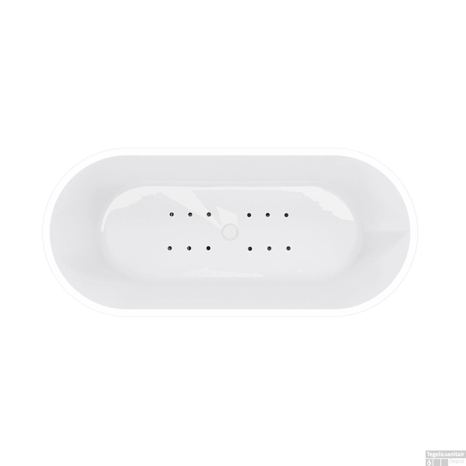 Vrijstaande Whirlpool Wiesbaden Libero 178x80x58.5 Cm Luchtsysteem Met Gunmetal Jets Glans Wit - Afbeelding 2