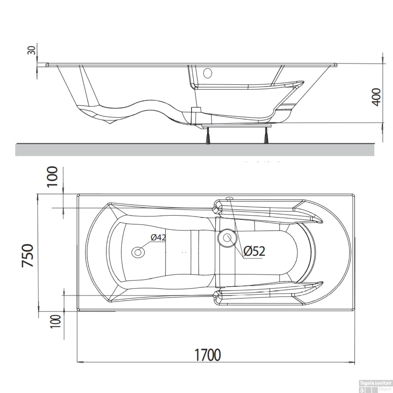 Whirlpoolbad Allibert Namea Dolcea 170x75x53 Cm Incl. Poten Wit 6 Whirlpoolbad Allibert Namea Dolcea 170x75x53 Cm Incl. Poten Wit - Afbeelding 4