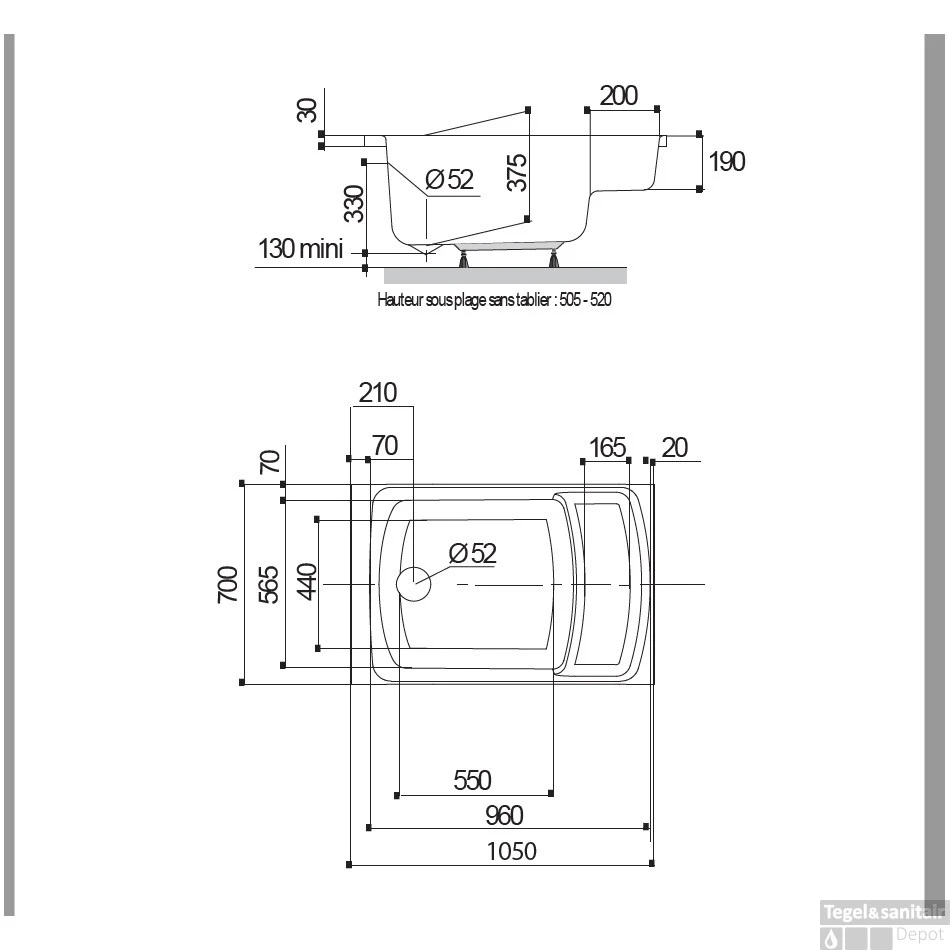Zitbad Allibert Flavis 105x70 Cm 4 Zitbad Allibert Flavis 105x70 Cm - Afbeelding 2